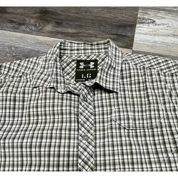 Under Armour White Green Mens Large Tartan‎ Plaid Short Sleeve Button Up Shirt - Picture 1 of 9